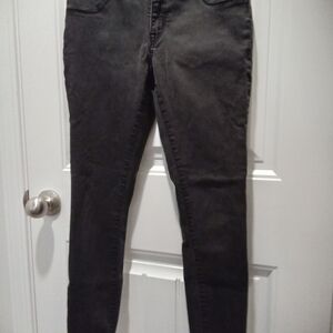 Refuge Black Skinny Leg Denim Blue Jeans Sz 4 High Waist 3 Front Button Closure